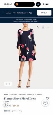 Lauren Ralph Lauren Floral Flutter Sleeve Mini Dress Navy XS